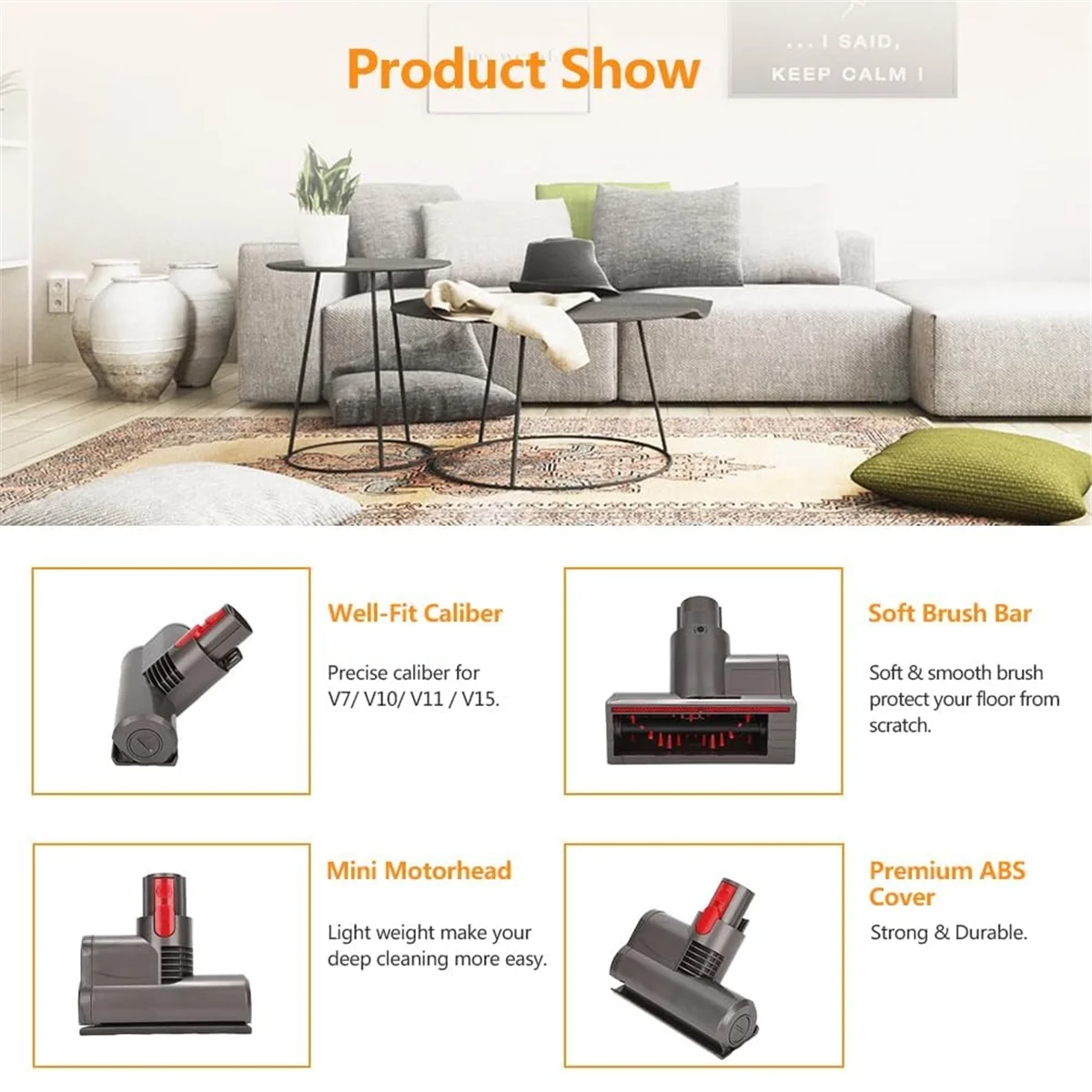 FZFZ 미니 브러시 헤드 도구 (V7 V8 V10 V11 V15 무선 스틱 진공 청소기용) 침대 소파 카펫 자동차 딥 클리닝