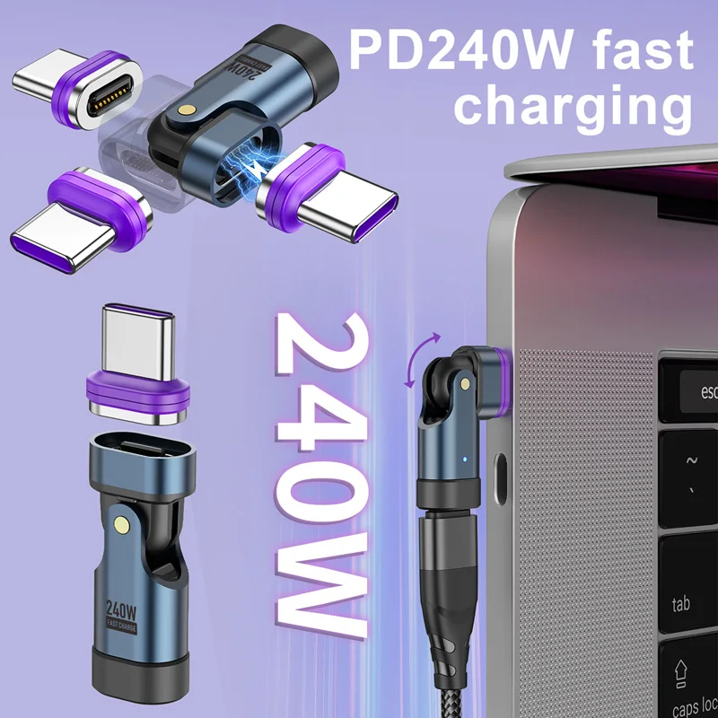 240W Type C Adapter USB-C to Type-C Fast Charging Cable Magnetic USB C Female Converter for Macbook iPhone 16 15 Xiaomi 2025