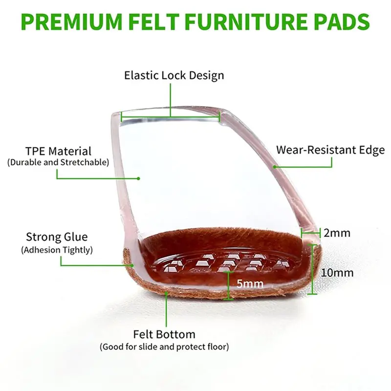 【Electronic-Accessories】Anti Slip And Wear-Floor Diagonal Chair Foot Cover(8Pcs) With Felt, Scratch Protection Package