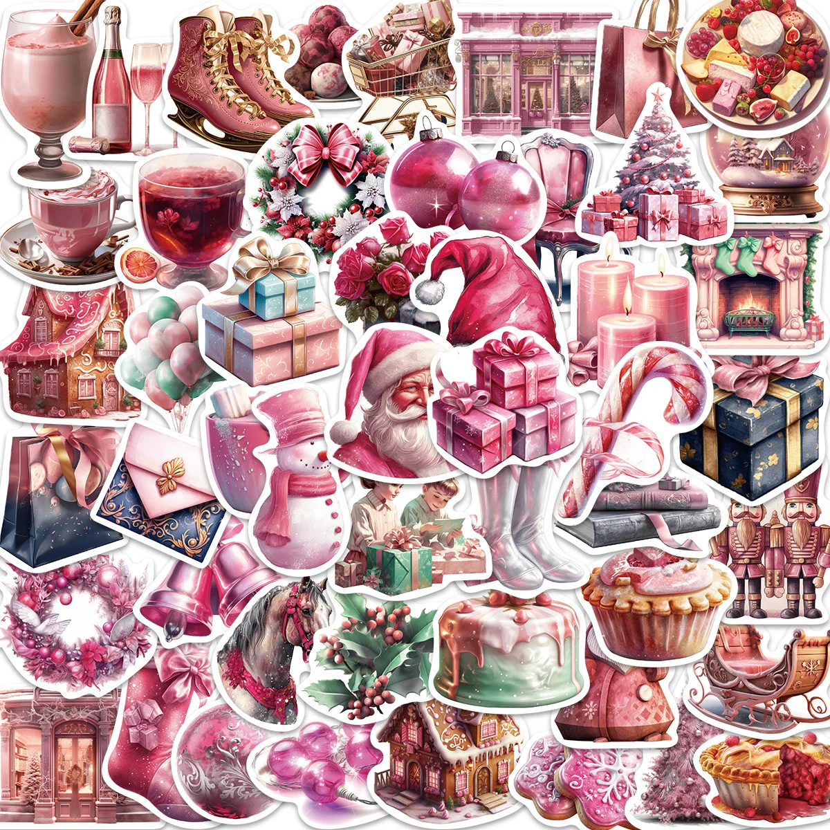 10/30/50Pcs Cute Pink Christmas Gift Stickers Santa Claus Christmas Tree Decor Laptop Notebook Phone Diary Suitcase Sticker Toys