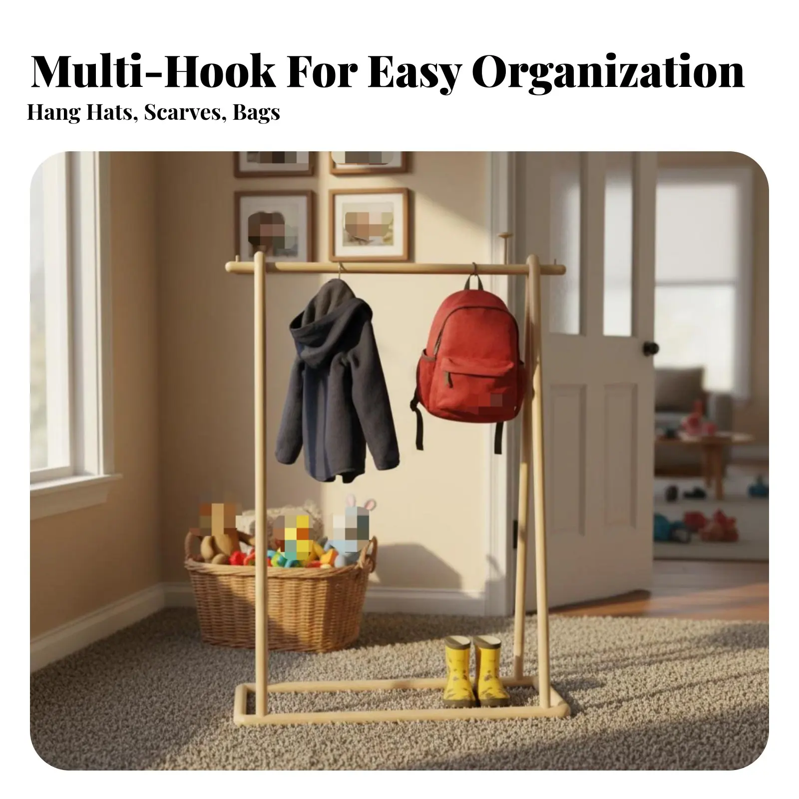 

children's Clothes Tree Japanese Aesthetic Self-Supportingstanding child's Coat Rack Stable Base Multiple Pegs for Toddlers