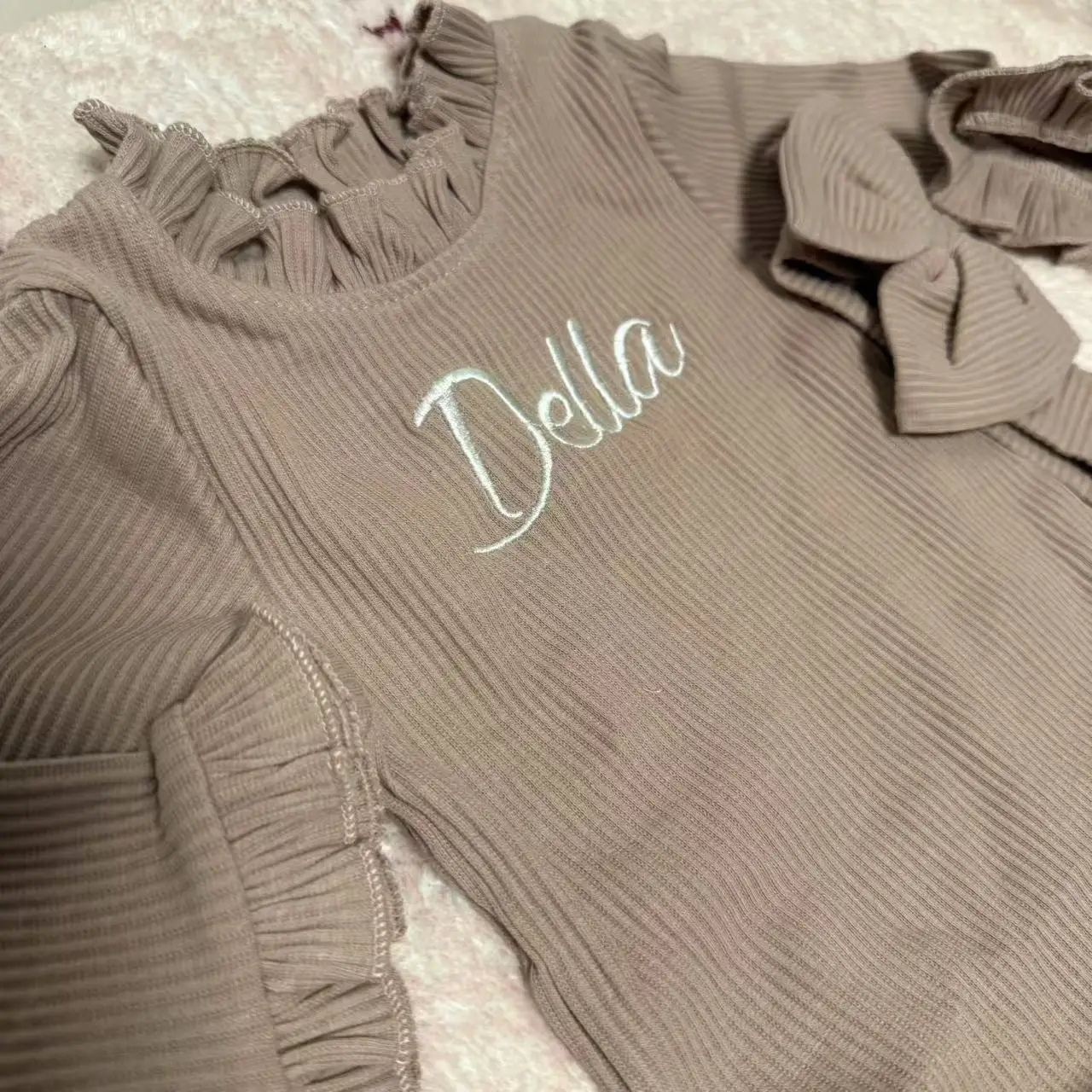 Children's Ruffled Jumpsuit, Personalized Name, Soft Cotton Needle Jacket, Customized Children's Set, Newborn Gift