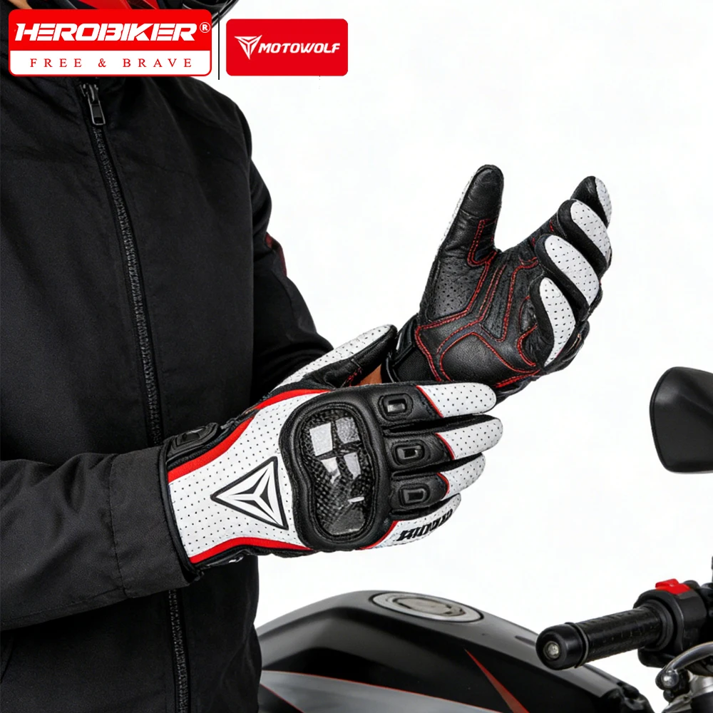 

Motorcycle Real Leather Gloves Men Breathable Touchscreen Four Seasons Moto Gloves Windproof Riding Motorbike Motocross Gloves