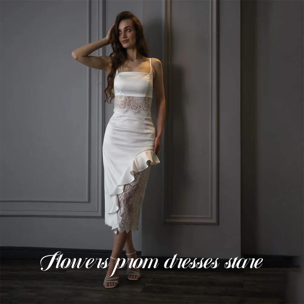 

Flowers White Party Dress Spaghetti Strap Sleeveless فساتين السهرة Trumpet Night Dress Celebrity Dress Customized