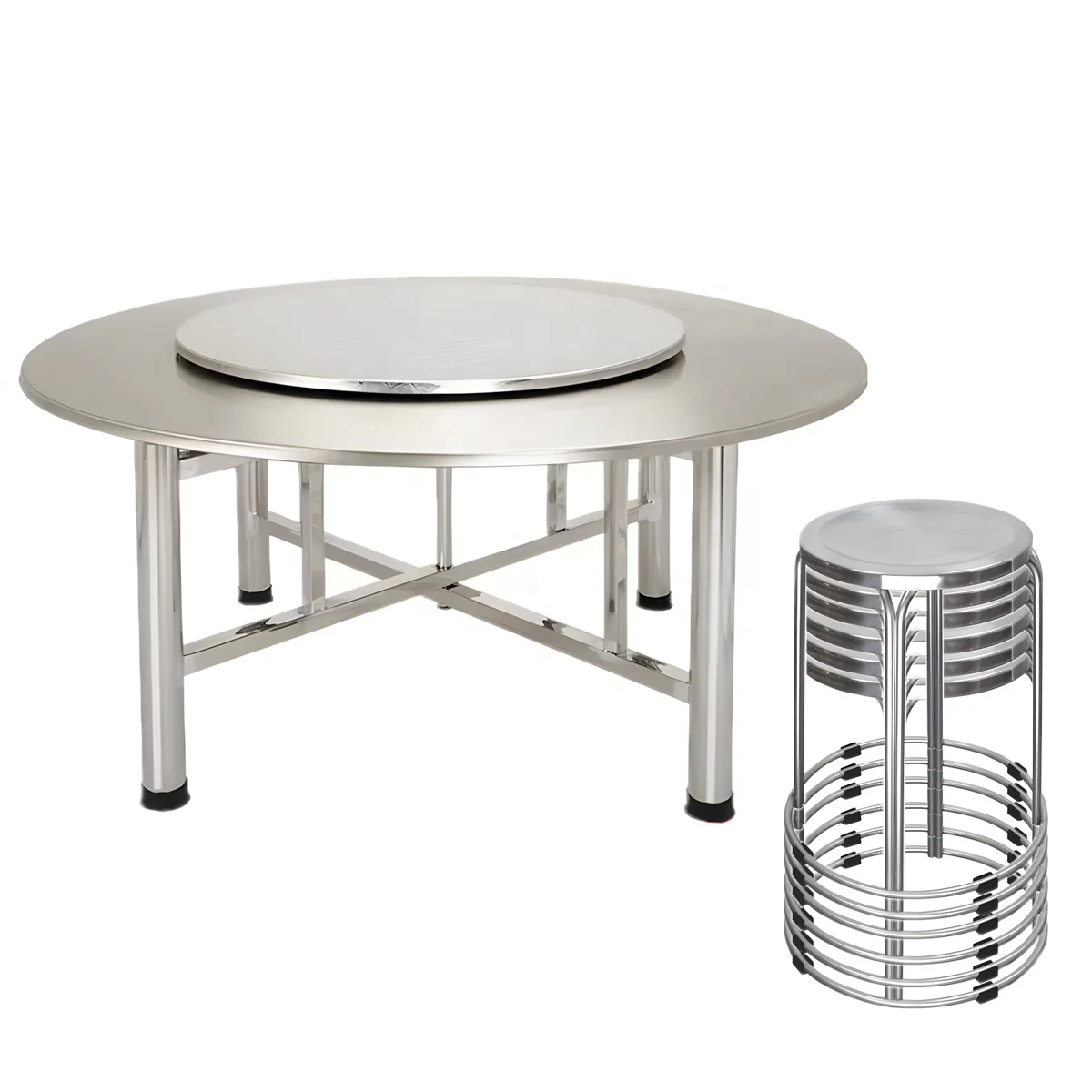 

Multipurpose Small Spaces Indoor Outdoor Round Dining Table Stainless Steel Folding Table and Chairs for Dining Room Hotel Sets