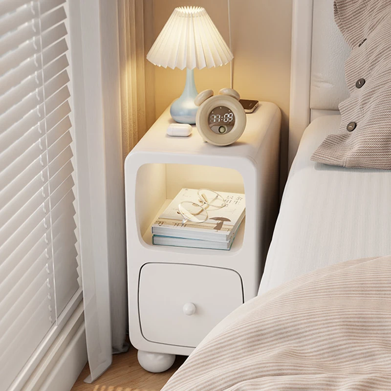 Solid wood bedside table Small storage cabinet Cream wind bedside household with lamp Extremely narrow crack Simple mini shelf