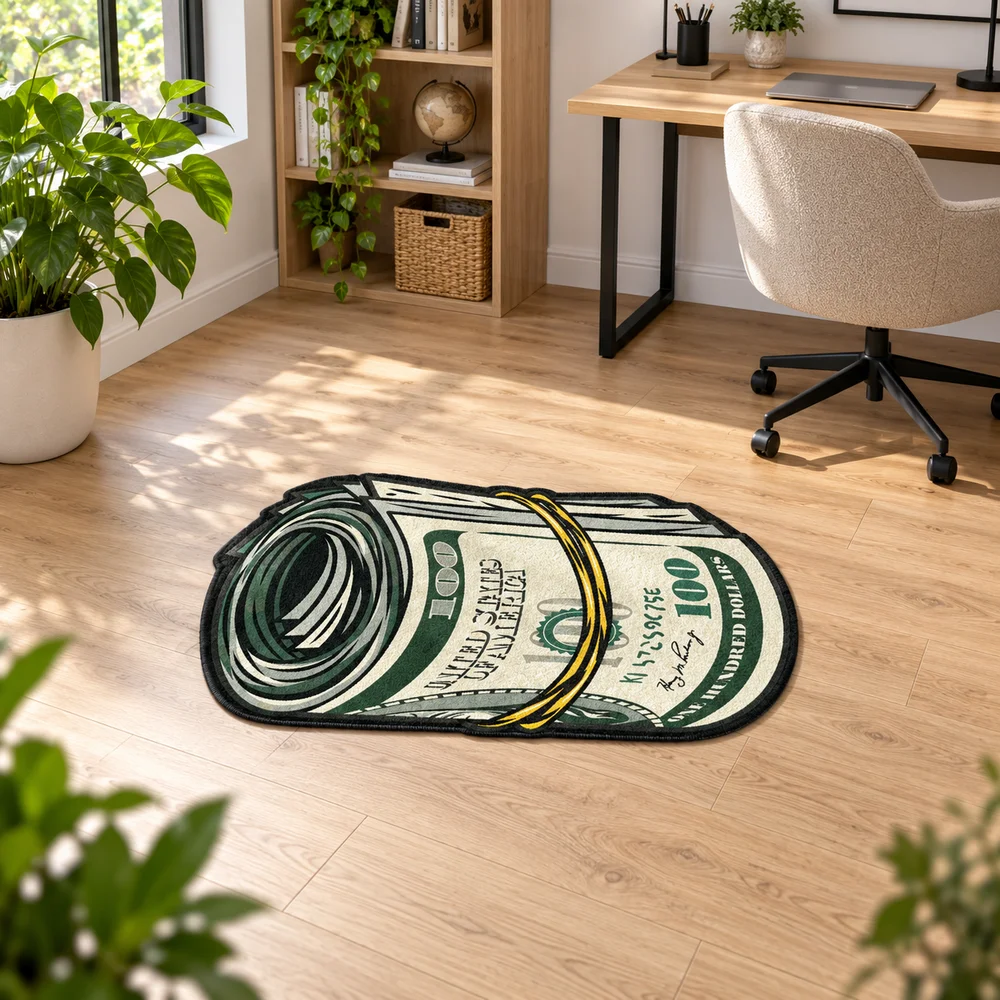 Funny Money Bundle Irregular Rug, Soft Flannel Non-Slip Floor Mat for Bedroom Office Game Room Decor, Finance Lover Novelty Gift