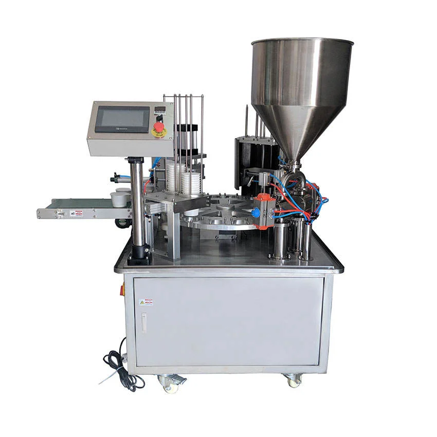 High Efficient Piston Packing Machine Automatic Turntable Pudding Jelly Ice Cream Yoghurt Cup Filling Sealing Packaging Machine