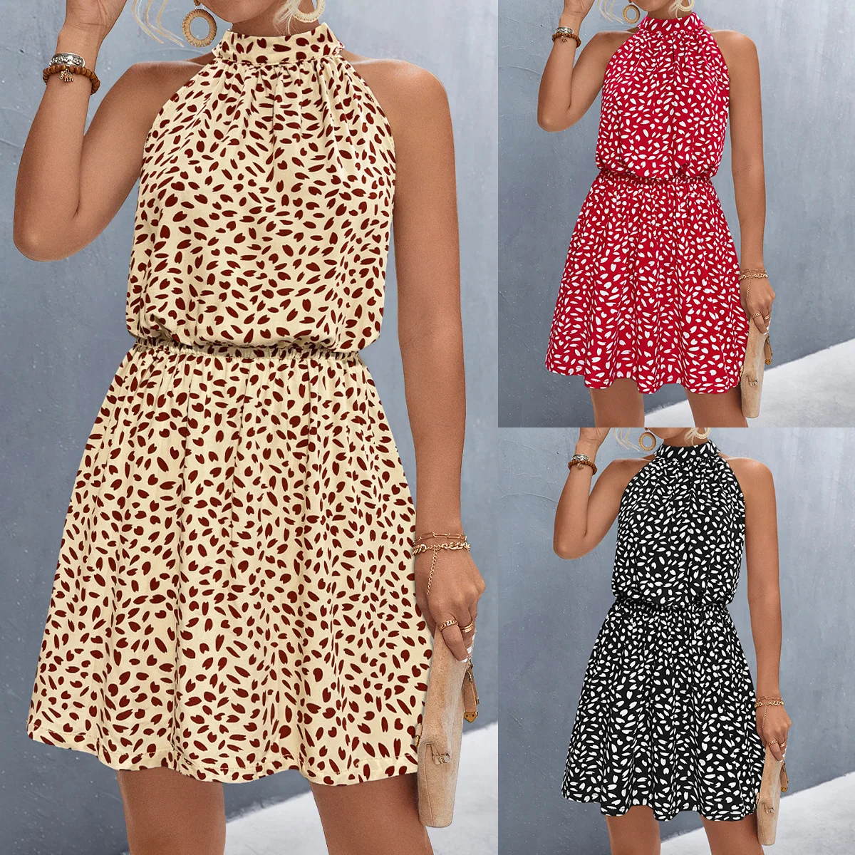 

2024 Spring/Summer New Women's Fashion, Elegance, Leisure, Sexy, Slim Fit, Off the Shoulder, Neck Strap Dress