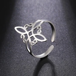 LIKGREAT Witch Knot Ring for Women Adjustable Open Finger Rings Stainless Steel Celtic Knots Witchcraft Amulet Jewelry Gift