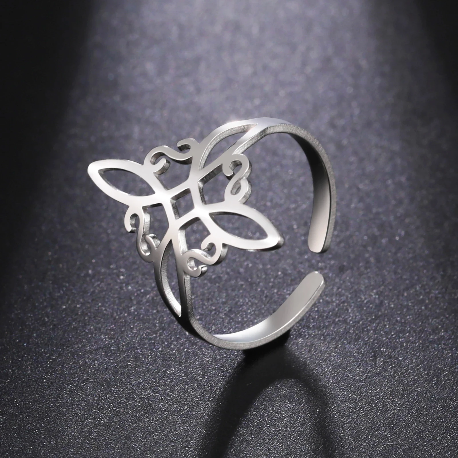 LIKGREAT Witch Knot Stainless Steel Adjustable Ring Witchcraft Vintage Open Finger Ring Celtics Knot Wiccan Amulet  Jewelry Gift