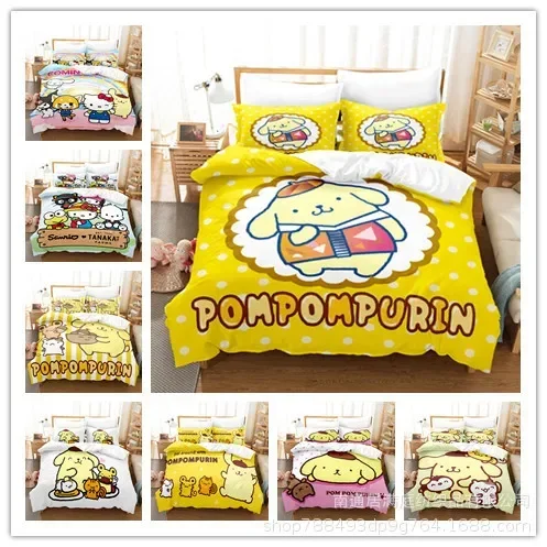 Sanrio Digital Printing HelloKitt Pudding Dog Cartoon Style Quilt Cover Bedding Three-piece Set Two-dimensional Home Furnishing