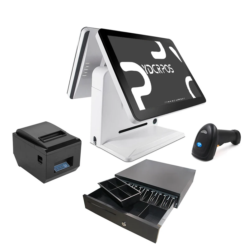 Supermarket 15Inch Dual Screen Pos Systems All in One Cash Register Machine Epo Point of Sale Pos Machine