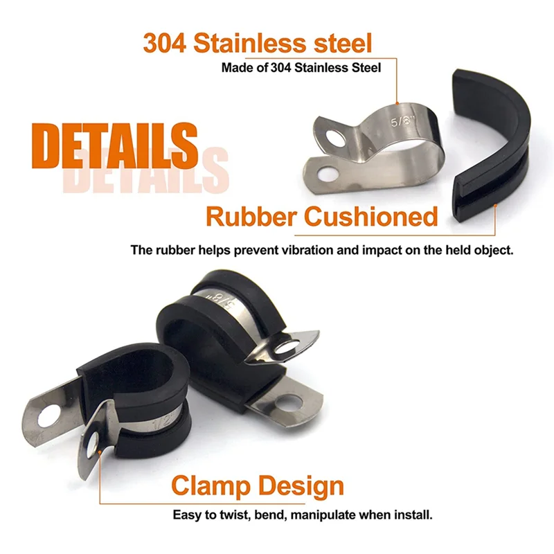 B03C-Cable Clamp Assortment Kit สแตนเลสสตีลเคลือบยางกันกระแทกฉนวนสาย Clamp ยานยนต์ลวดท่อ Clamp