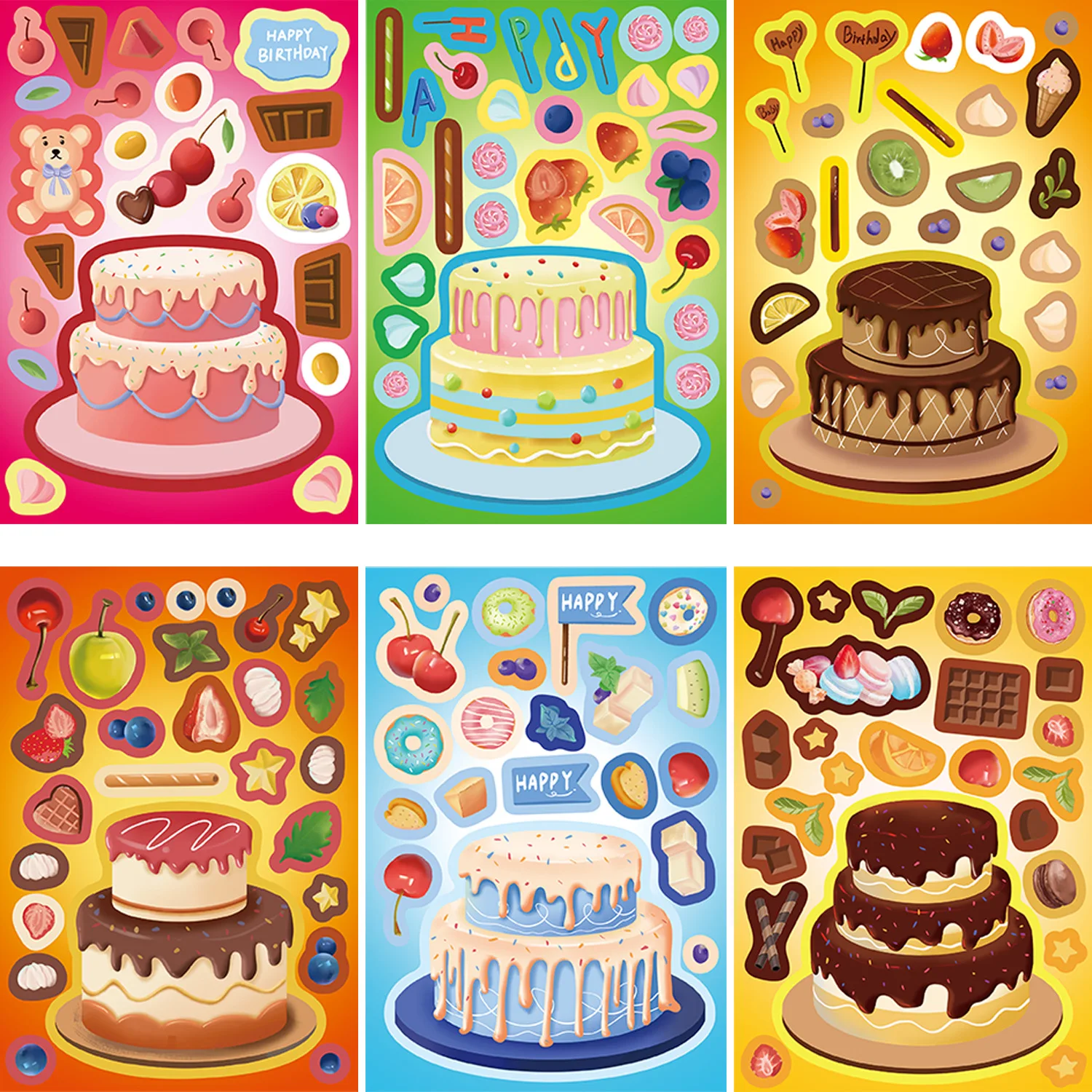 8/16/24pcs Carton Cake Face Changing Stickers Birthday Gifts Graffiti DIY Phone Notebook Luggage Decoration Stationery Stickers view 3