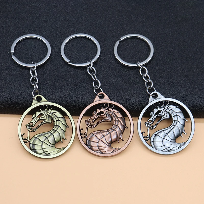 Fashion Vintage Charm Game Mortal Kombat Keychain Dragon Totem Alloy Keyring Holder Gift For Men Car Key Accessories