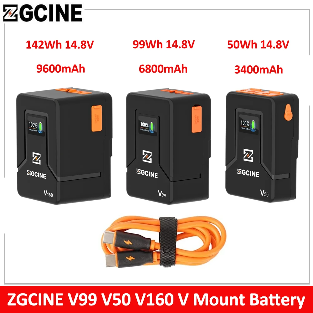 ZGCINE V99 V50 V160 V Mount Battery PD Fast Charger D-TAP USB-A Dual USB-C Port For BMPCC 6K Pro Canon R5C Sony FX3