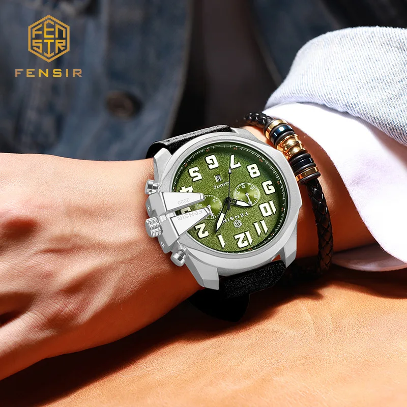 Часы наручные мужские с большим циферблатом, модные водонепроницаемые светящиеся многофункциональные, с календарем, с подвеской