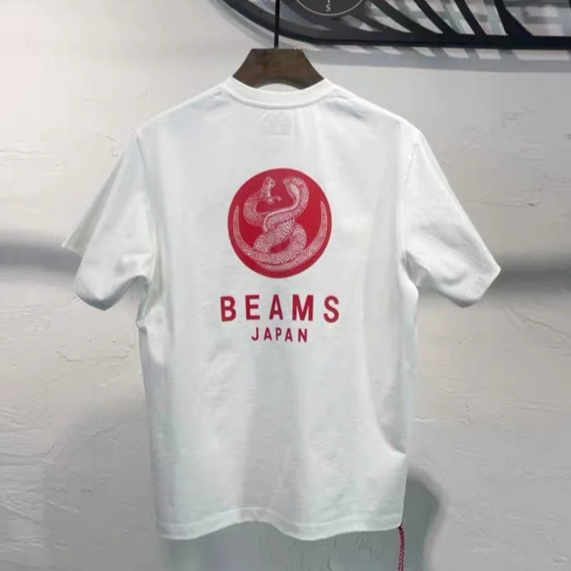 Camisetas con estampado de serpiente de doble cola y vigas blancas, camisetas de verano de Japón Tokyo Street de gran tamaño para hombres y mujeres, camisetas de manga corta tejidas con cuerda roja