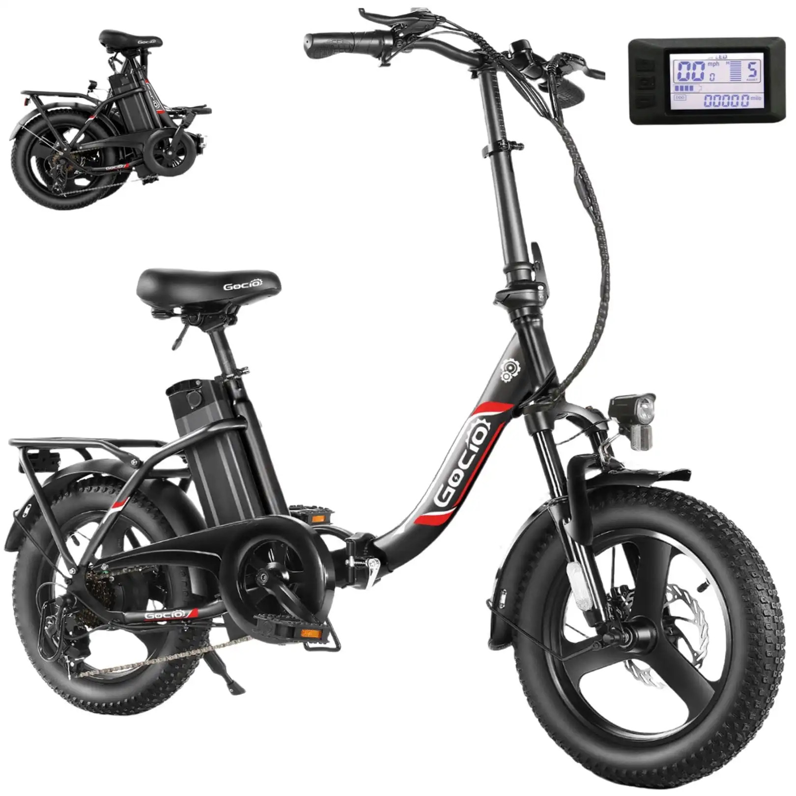 

750W Foldable Electric Bike, 48V 7.8AH Battery, 7-Speed, Lockable Suspension Fork, 16 inch Fat Tire Ebike, Commuter E-bike