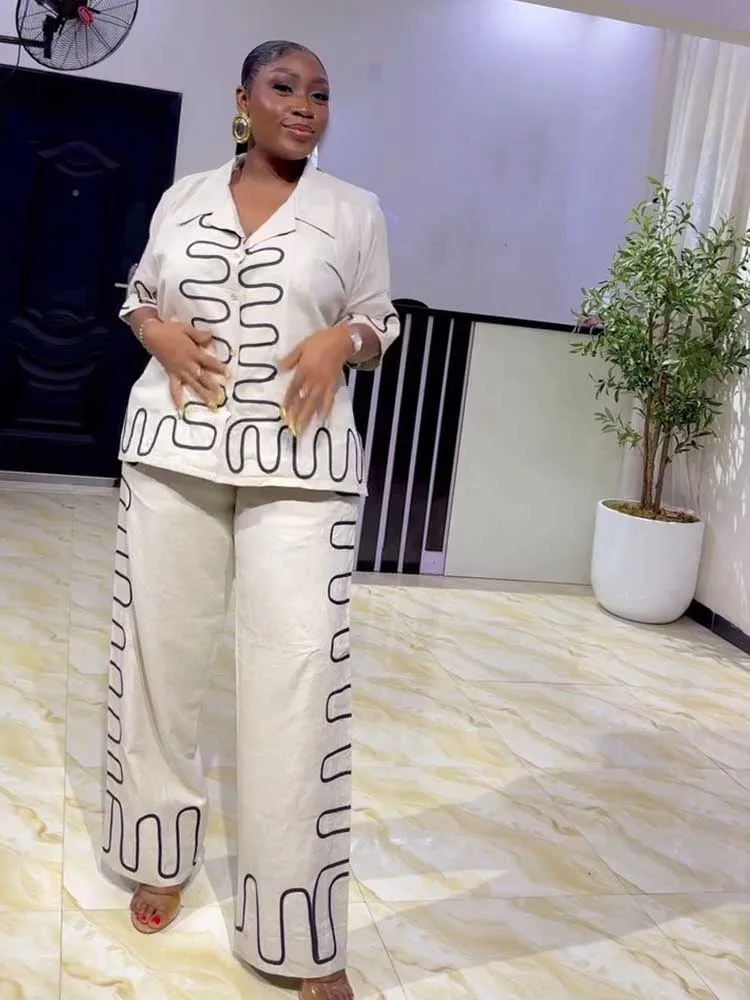 

Женский комплект из 2 предметов, летний белый топ с короткими рукавами и свободные прямые брюки, повседневная уличная рубашка и брюки, комплект одежды