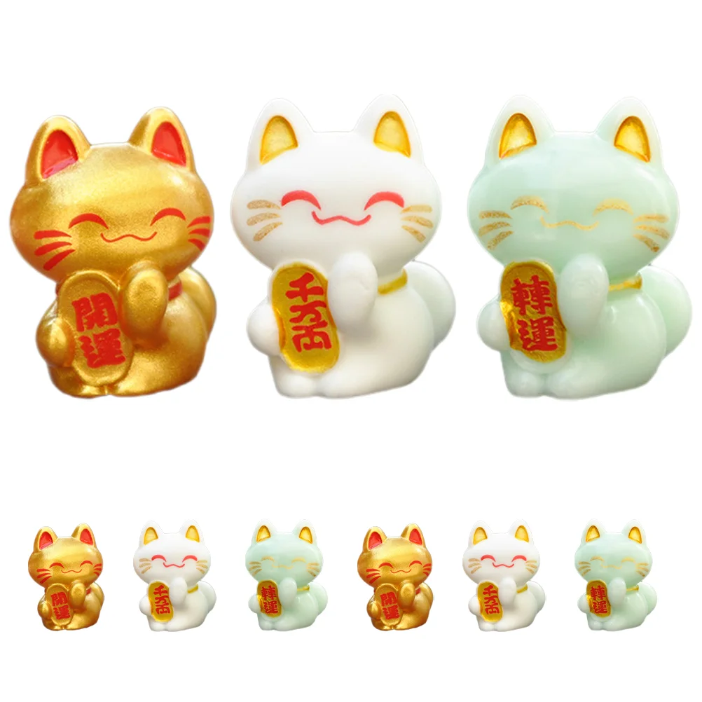 9 Pcs Mini Lucky Cat Animals Model Resin Craft Figurines Miniatures Adorn Garden Tiny Statues Cute Screen