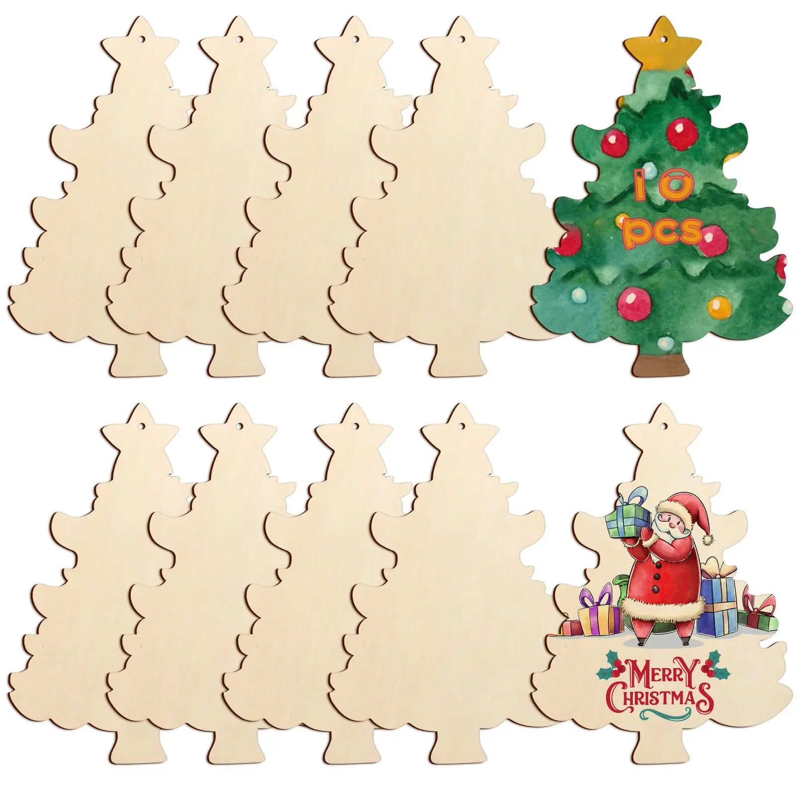 

10Pcs/Set 2mm Wooden Christmas Ornaments Set DIY Blank Unfinished Wood Ornament for Crafts Hanging Party Decorations