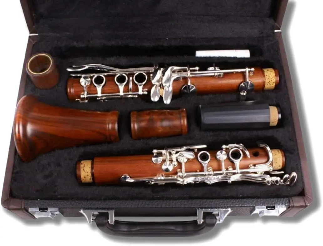 B-Flat Clarinet Rosewood wooden Clarinet with Silver Plated Keys Bb Key 17 key Case + Reeds + Pads Professional & Intermediate C