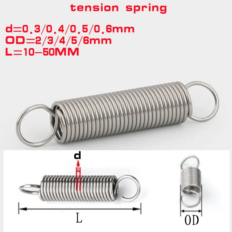 10pcs extension spring 0.2mm 0.3mm 0.4mm 0.5mm  stainless steel Tension spring with O hook  OD 2mm-6mm length10mm to 50mm