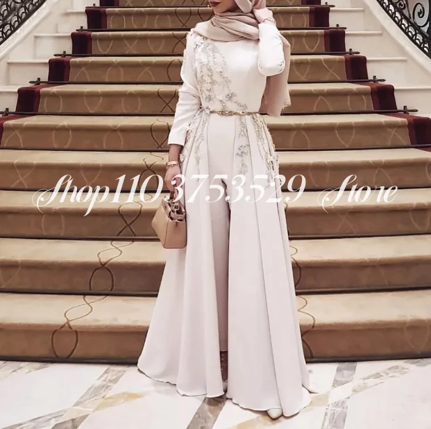 Ivory Mother of the Bride Dress 2025 Long Sleeve Muslim Embroidered Applique A-Line Customised Trailing Formal فساتين سهرات