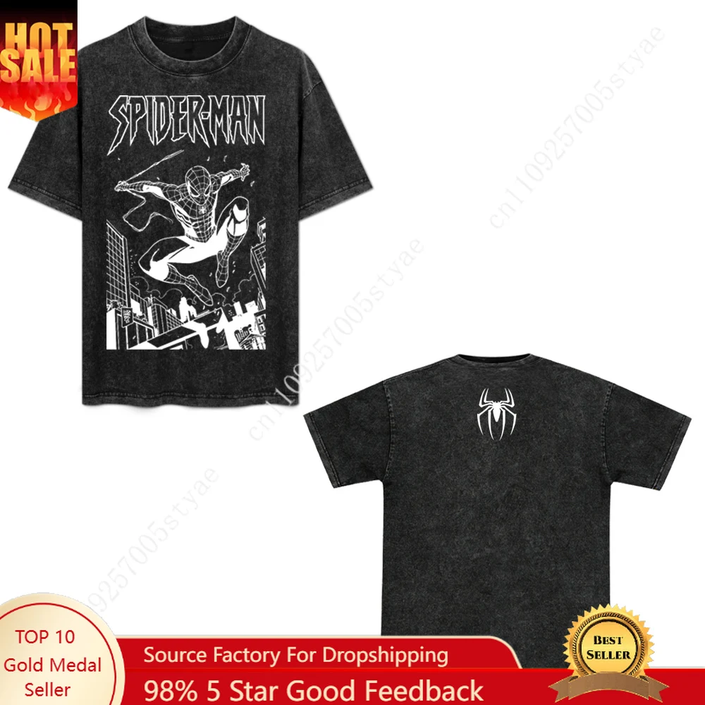 

Marvel Spider Man Cosplay T-shirt Unisex Retro Short-sleeved Pure High Quality Cotton Custom Sport Cycling Loose Top