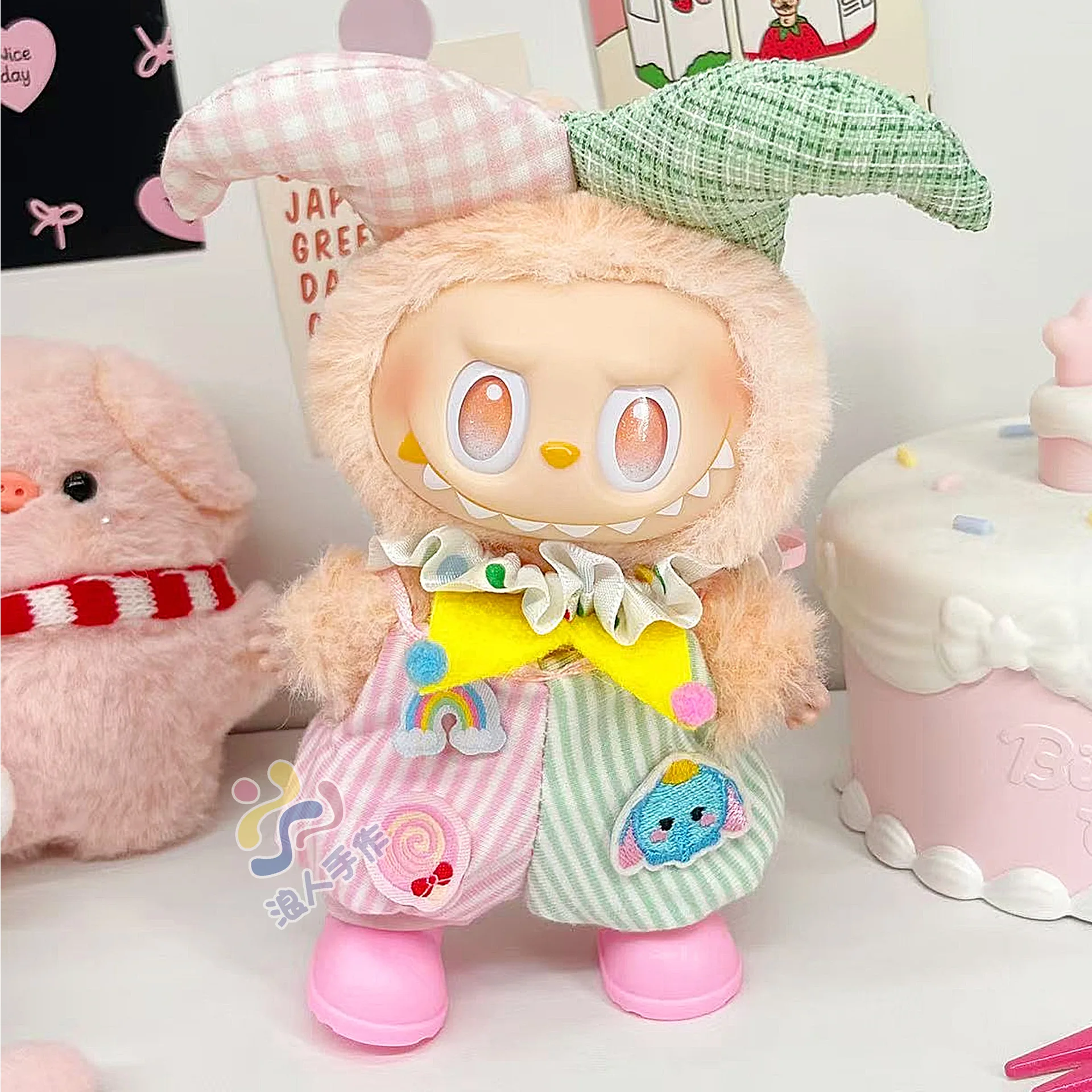 Ropa labubu de 17 cm, caja ciega de primera y segunda generación, percha para coche de fiesta sentada, mini disfraz de muñeca de la serie Circus