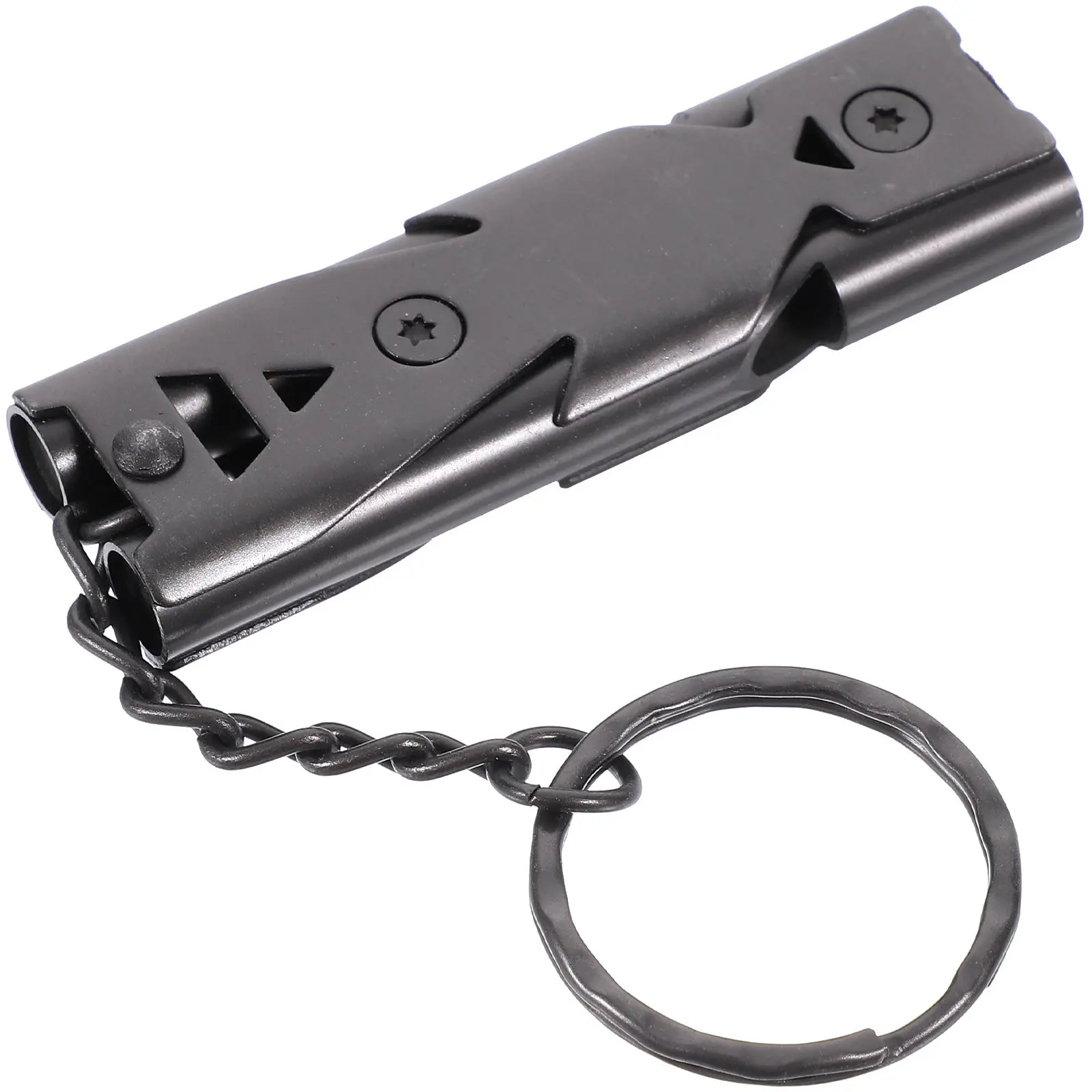 

Громкий аварийный свисток из нержавеющей стали с двумя трубками для выживания на открытом воздухе, кемпинга, походов, тренировок, использования в спортзале, школе, черный цвет