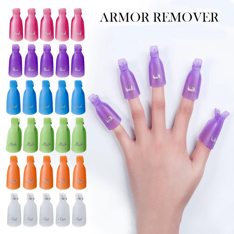 

10 Pcs/Bag Colorful Acrylic Nail Art Soak Off Cap Clips Nails Cleaning Manicure UV Gel Polish Soak off Wrap Tools For Finger