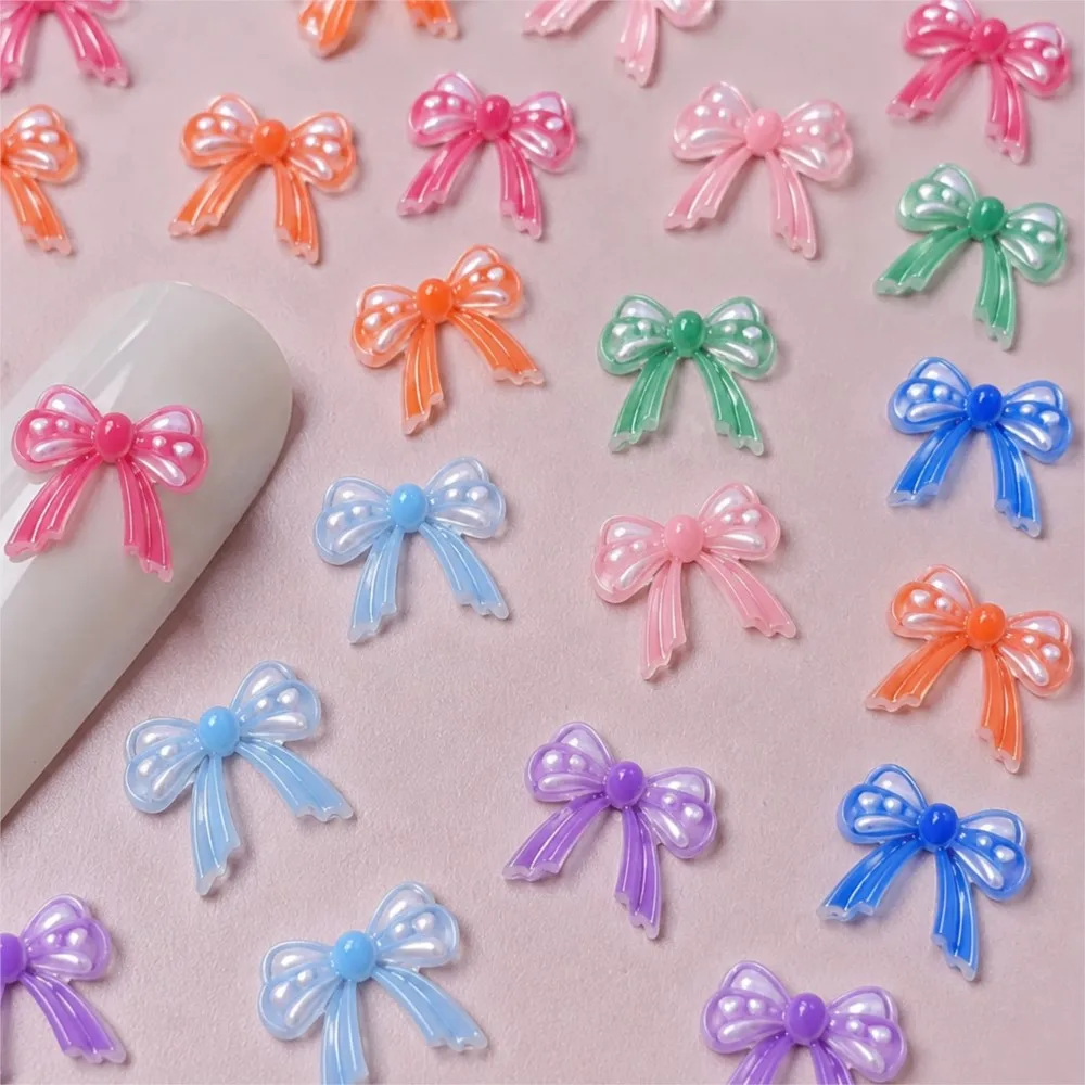 50Pcs 3D Transparent Bow Nail Charms Colorful Resin Bowknot Nails Art Decorations DIY Handcrafts Hairpin Manicure Accessories ZC