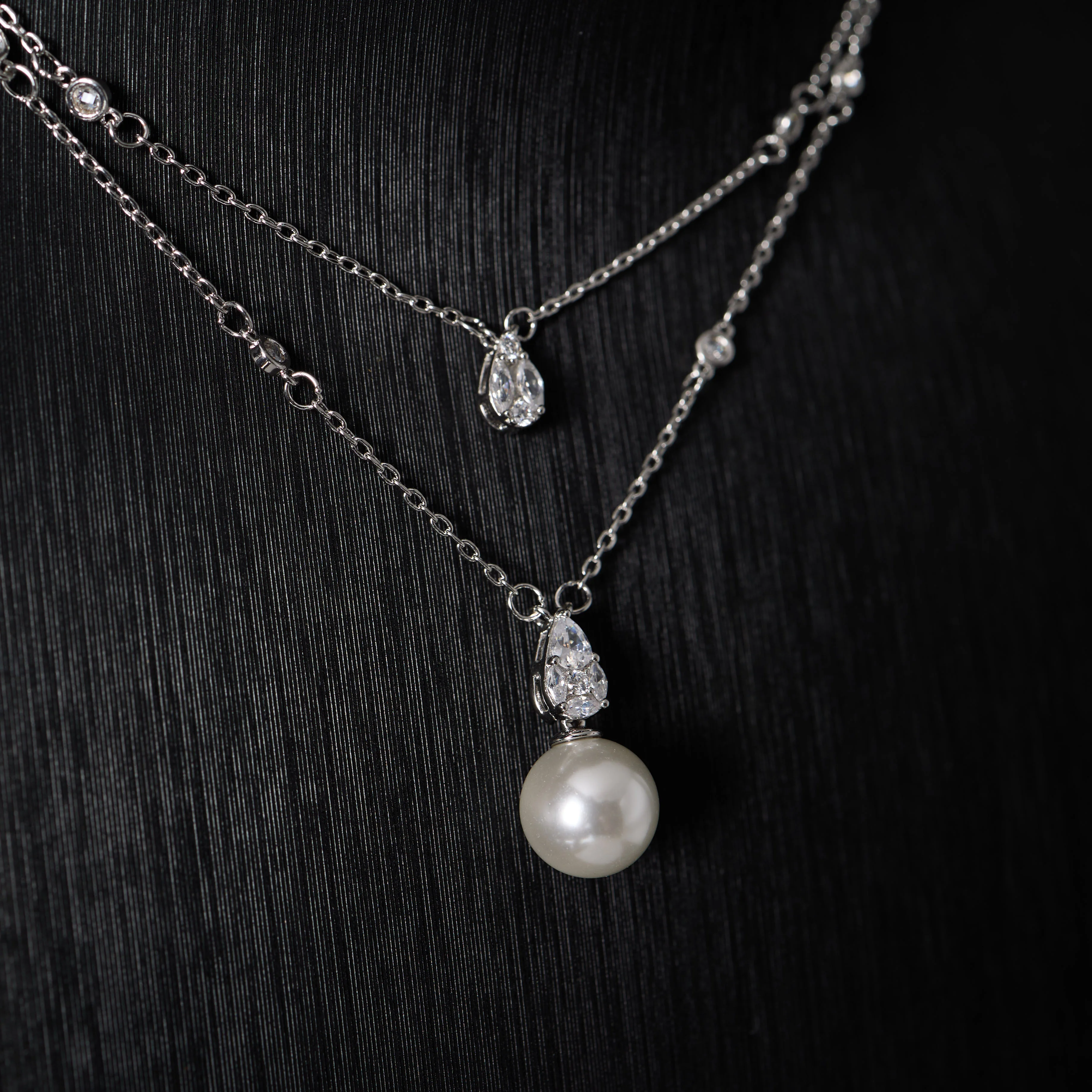 IN JEWELIFE Two Layered Cubic Zirconia Pearl Necklace Women Mum Gifts from Daughter Chain Necklaces Jewelry Accessories