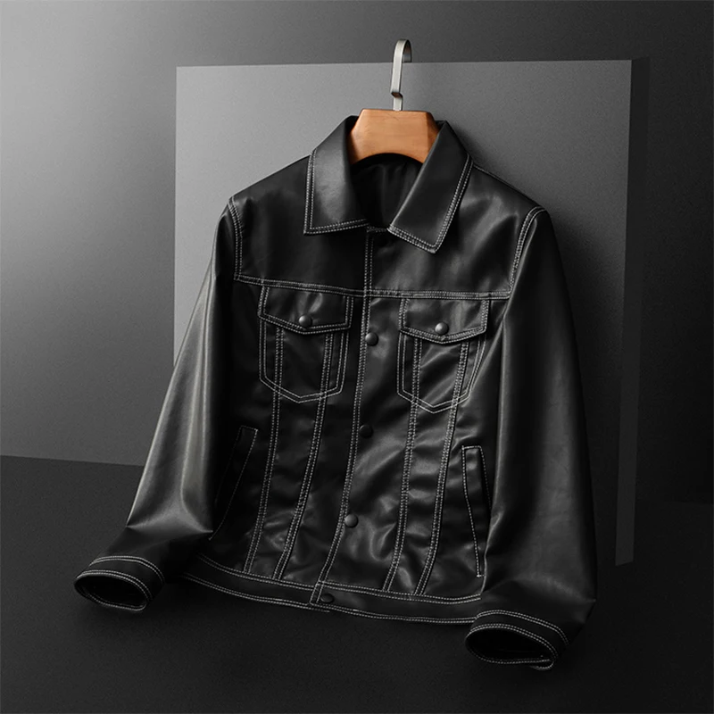 2022 Autumn Winter New Leather Jacket Men's Lapel Locomotive Fashion Motorcycles Casual Trendy Streetwear Luxury