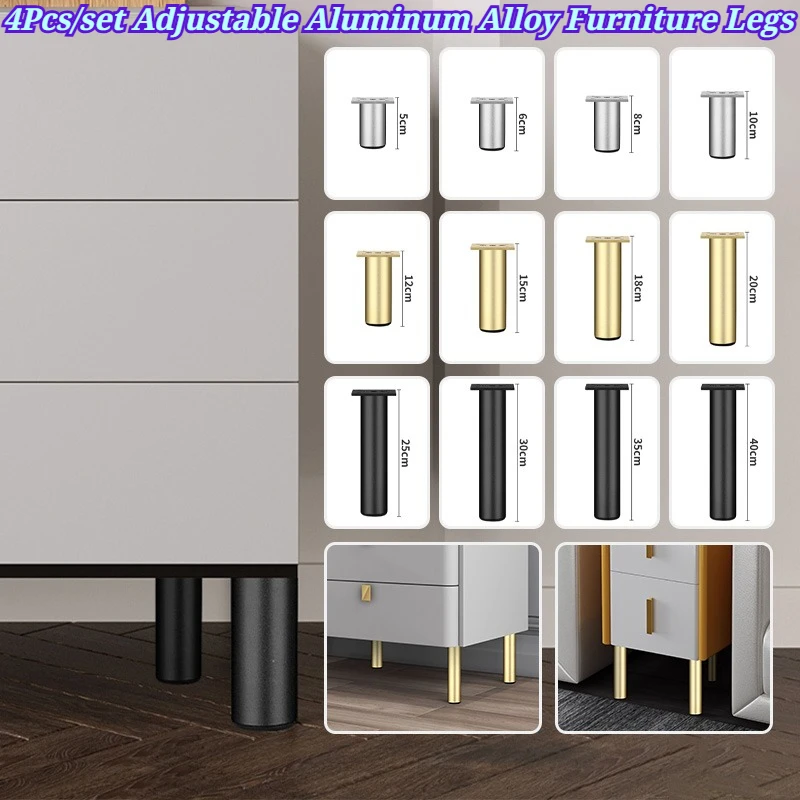 4Pcs/set Adjustable Aluminum Alloy Furniture Legs, Heavy Duty Cabinet Feet, Sofa TV Stand Bedside Bathroom Cabinet Support Feet