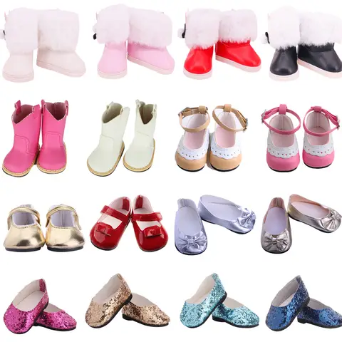 Buty dla lalek 7CM, pluszowe wysokie kozaki, skórzane buty z kokardą dla lalek Born Baby 43CM i lalek American Girl 18 cali, akcesoria, prezent na święta, zabawka.