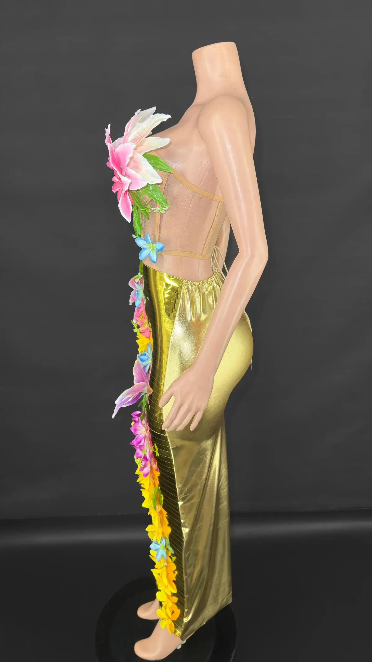 ZD "Sexy Sheer Flower Dress – Mesh See-Through Evening Outfit for Dance, Stage Show & Celebration Events"