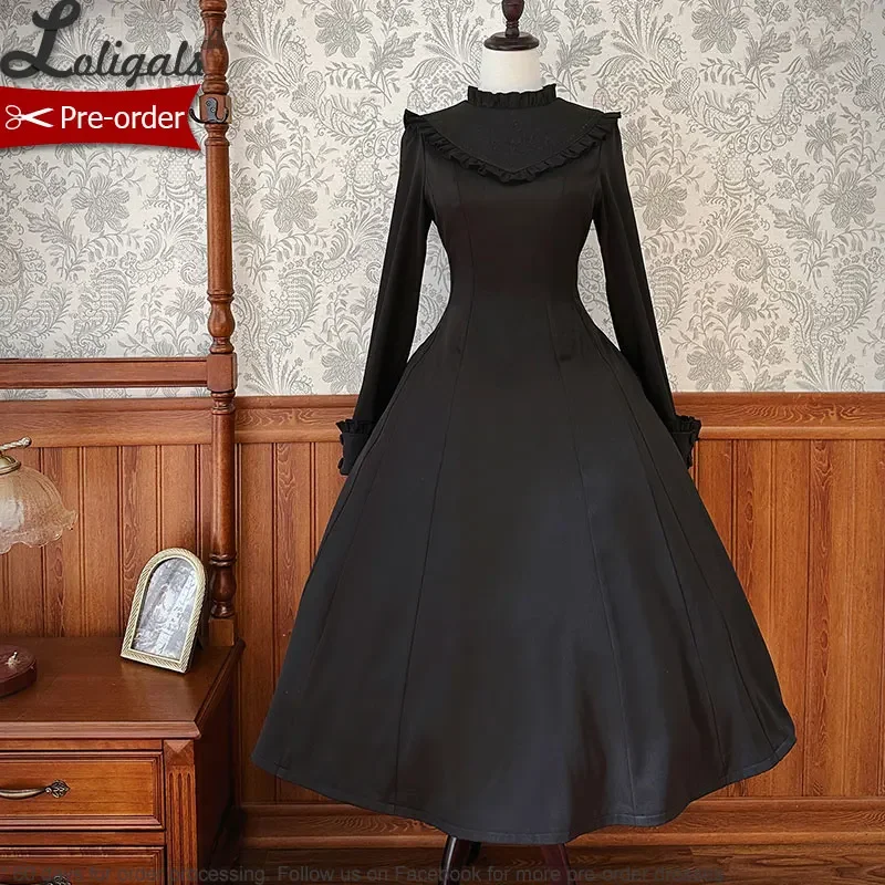 Cooles langes schwarz besticktes lolita kleid w. Cape von alice girl ~ vorbestellen