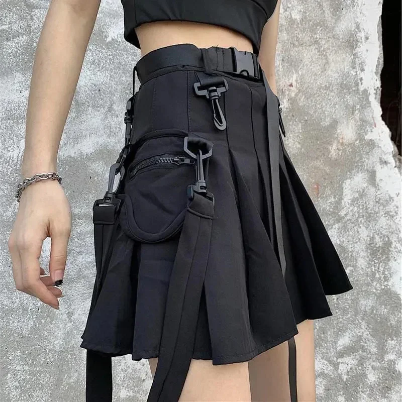 Lucyever-Mini jupe plissée noire punk gothique pour femmes, jupes taille haute club Harajuku, style preppy fille, jupe courte ligne A, L615