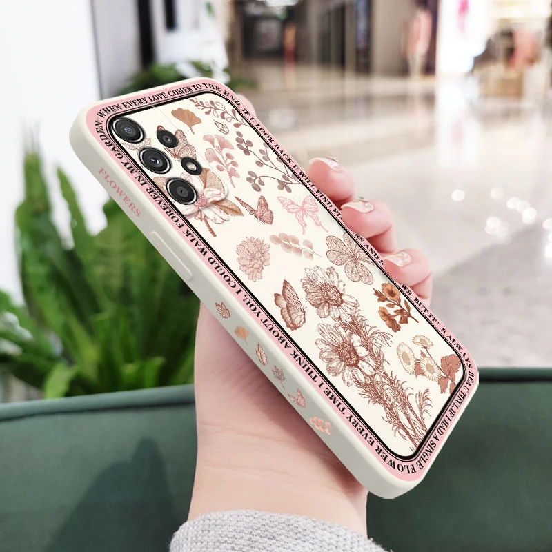 Vintage Flowers Case For Samsung A54 A34 A24 A14 A73 A53 A33 A23 A13 A03S A52 A52S A72 A32 A22 A15 A25 A35 A55 A04S A04 4G 5G