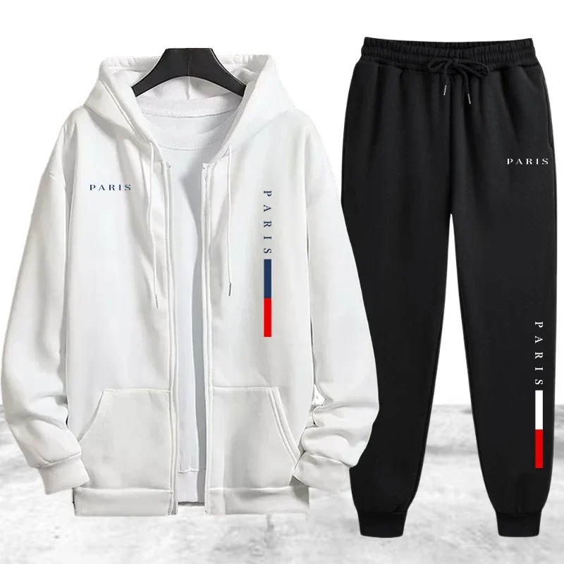 Men's Coat Tracksuit 2 Pcs Set Casual Zip Hooded Sweatshirt Street Sports Jogging Clothing AutumnWinter Single Jacket Tops Pants view 3