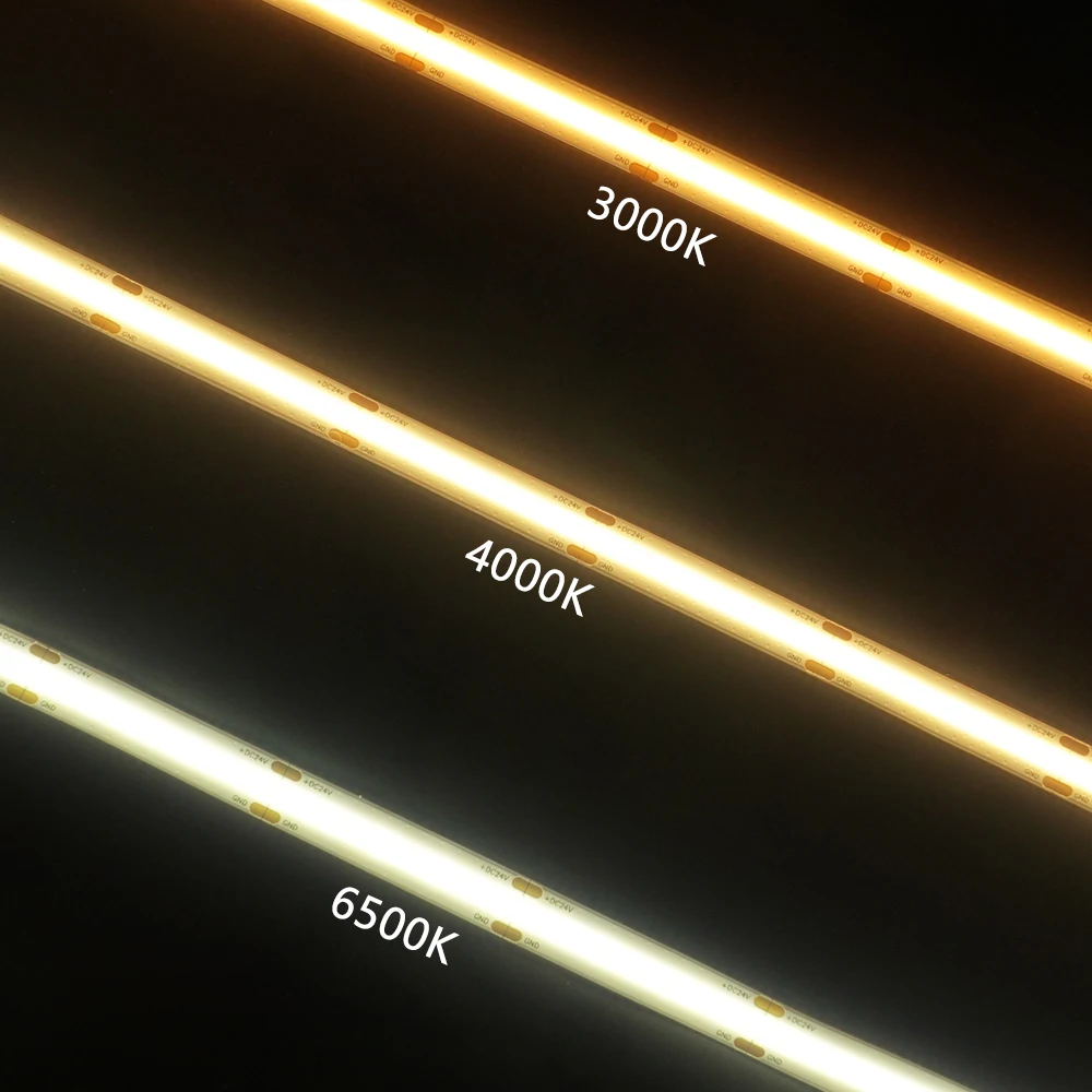 COB LED Light Strip 10mm 504 LEDs 2700K to 6500K Linear Dimmable 12/24V Cuttable for Bedroom,Gaming,Party,Outdoors Decor