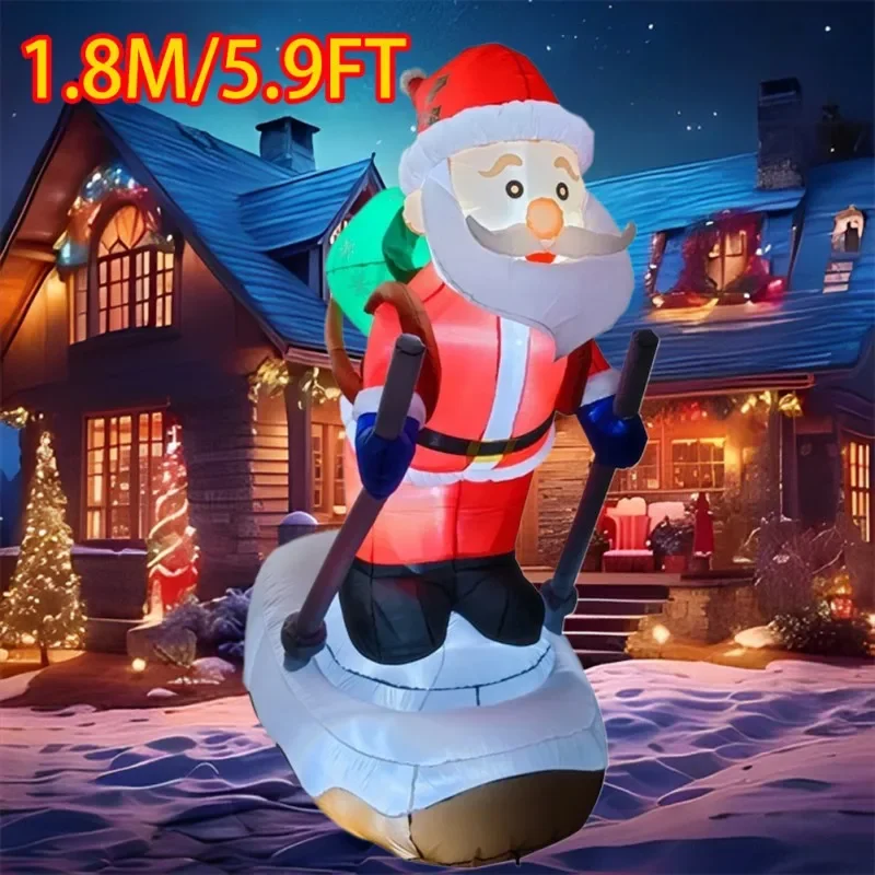 

1.8M/6FT Inflatable Toys Christmas Decorations Skiing Santa LED Lights Inflated Model Party Yard Props Indoor Outdoor Xmas Decor