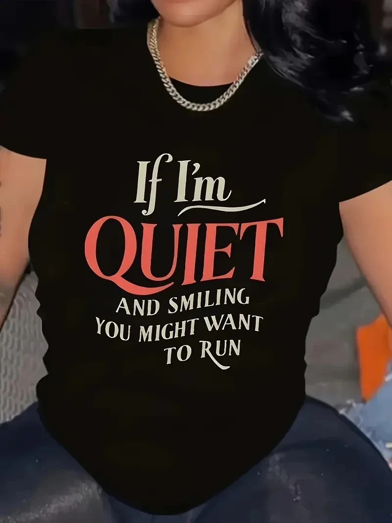 Women's Casual T-shirt Printed with The Slogan 