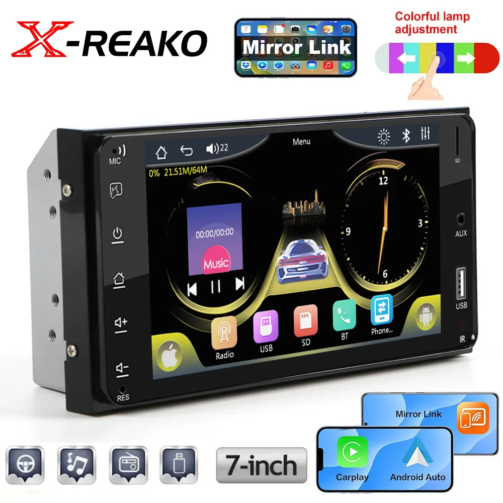 

X-REAKO 7 Inch CarPlay Radio Wireless Android Auto Universal Double Din Multimedia Video Player Car Stereo MP5 Head Unit 2 Din