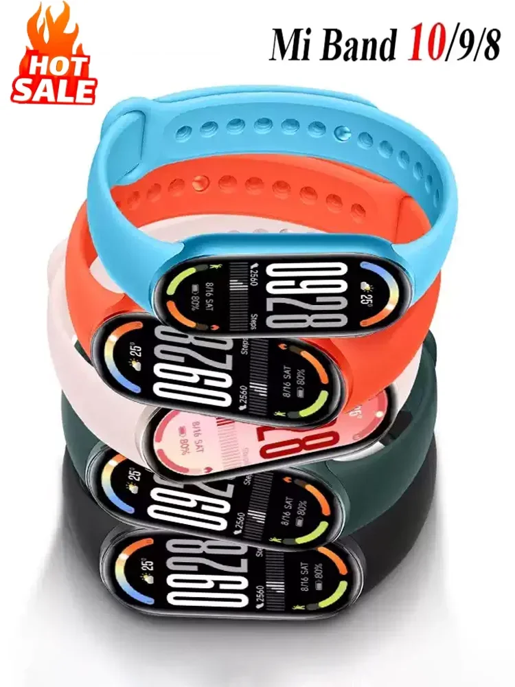 حزام سيليكون لشاومي Mi Band 10 9 8 حزام NFC الرياضة المطاط سوارpulseira Correas Xiaomi الذكية الفرقة 10 9 8 اكسسوارات