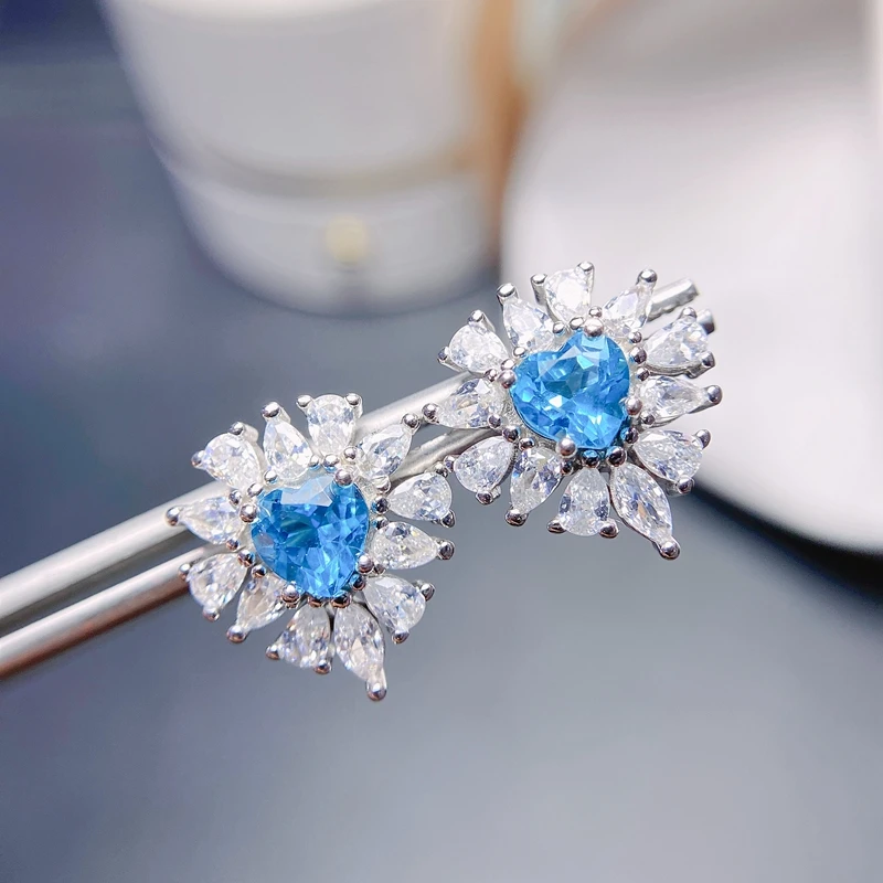 Natural Topaz Earrings. The latest design. European and American super fashion design. 925 sterling silver